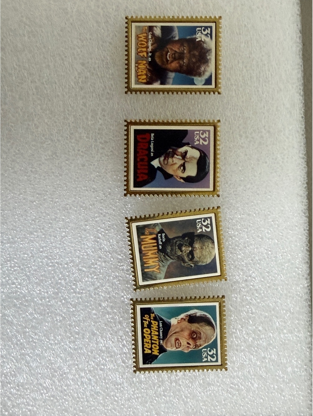 Vintage Classic Monster Movie Stamp Lapel Pins Set of 4